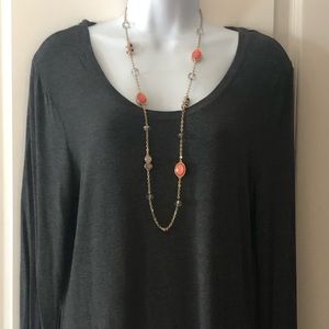 Pretty necklace w coral, lavender crystal colors